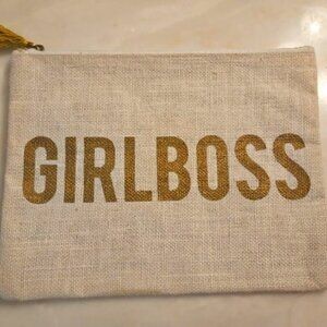 NWOT Mud Pie Cream Gold Girl Boss Tassel Trim Zip Pouch Bag